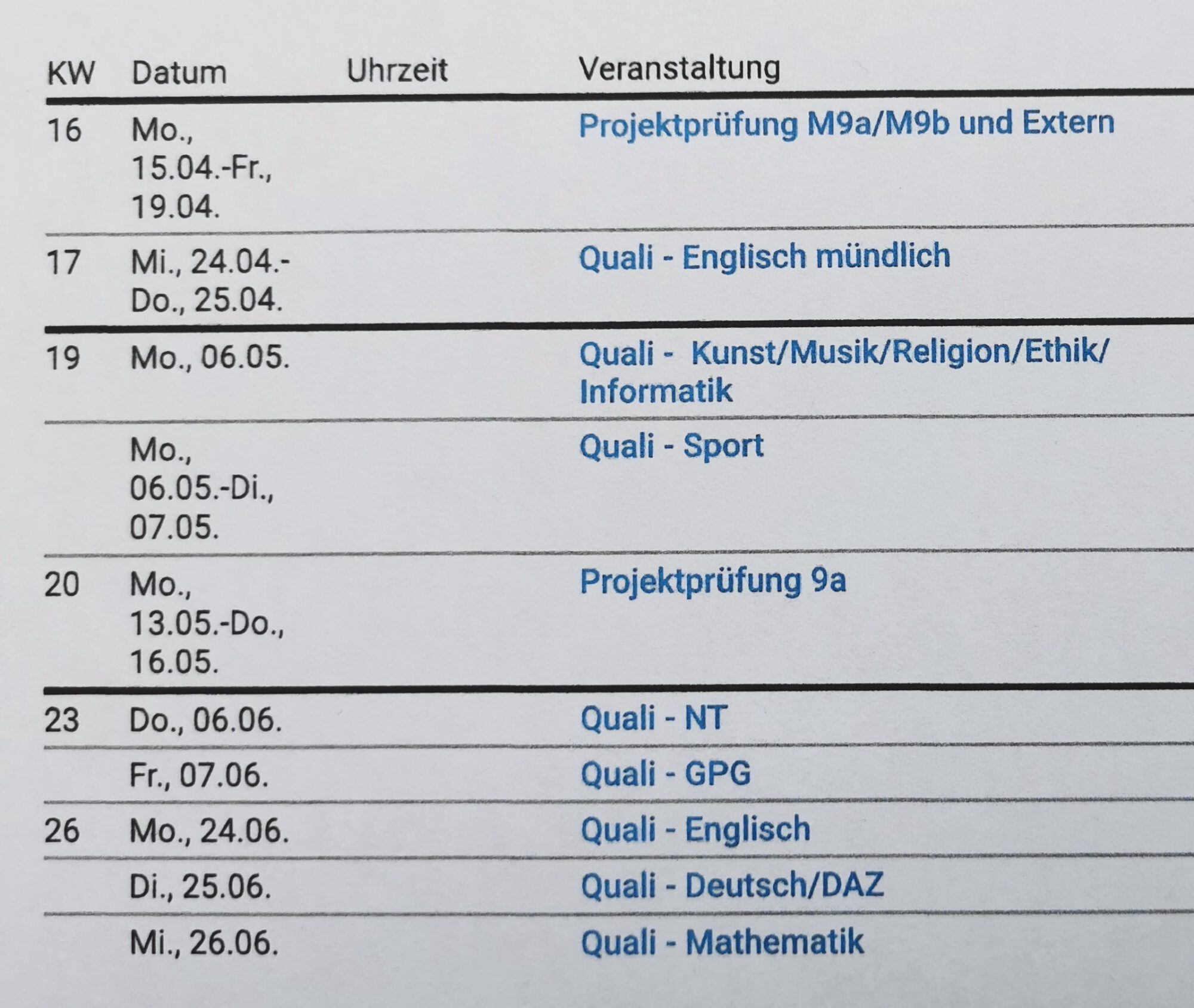 Prüfungstermine 2024 – Mittelschule Hengersberg